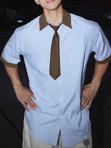 Men's Striped Colorblock Casual Short Sleeve Shirt SKUL26915