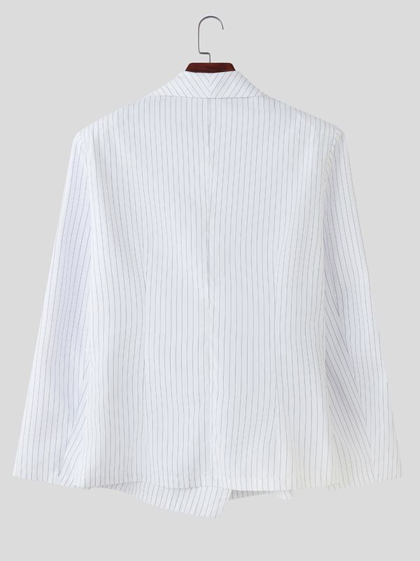 Men's Asymmetrical Placket Striped Metal Button Long Sleeve Blazer SKUL43977