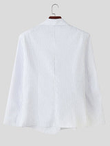 Men's Asymmetrical Placket Striped Metal Button Long Sleeve Blazer SKUL43977