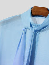 Men's Elegant Romantic Gradient Sheer Tie Neck Wide Sleeve Shirt SKUL66215