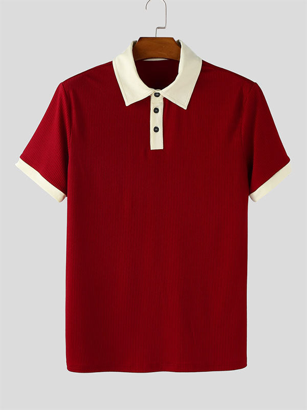 Mens Minimalist Textured Colorblock Short-Sleeve Shirt SKUL17045