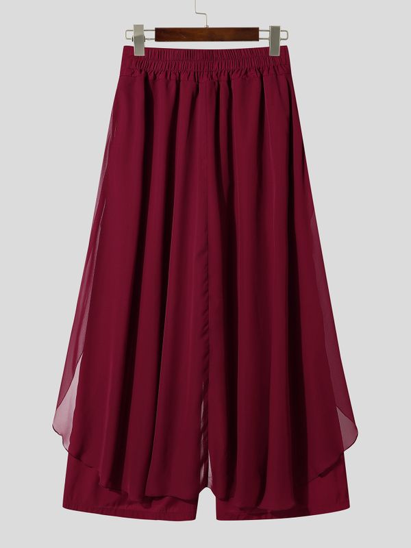 Men's Bohemian Avant-Garde Beach Vacation Chiffon Skirt Overlay Wide-Leg Pant SKUL84058