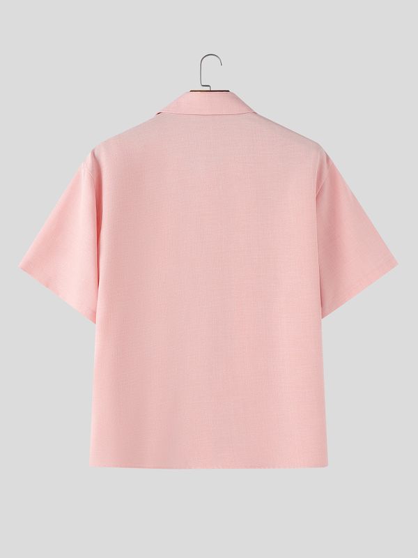 Men's Casual Minimalist Print Moon and Floral Short Sleeve Shirt SKUL74814