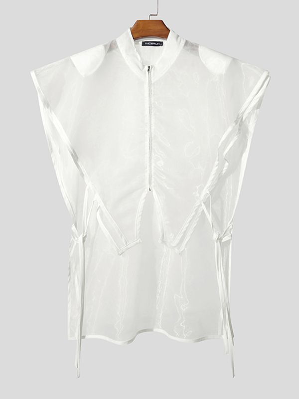 Men's Asymmetric Cutout Strap Stand Collar Cropped Waistcoat SKUL54771
