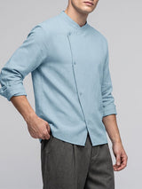 Men's Minimalist Zen Asymmetrical Button Front Stand Collar Loose Shirt SKUL76484