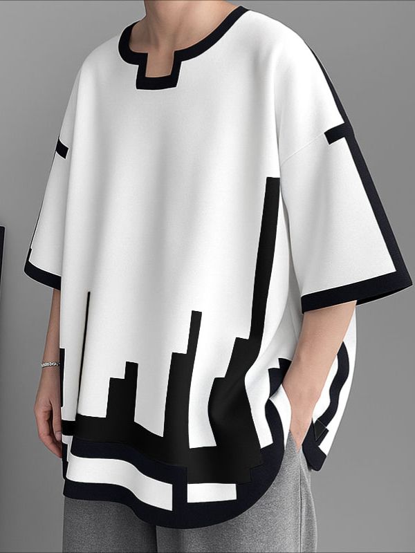 Men's Contrast Color Mosaic Print Short Sleeve T-shirt SKUL37593