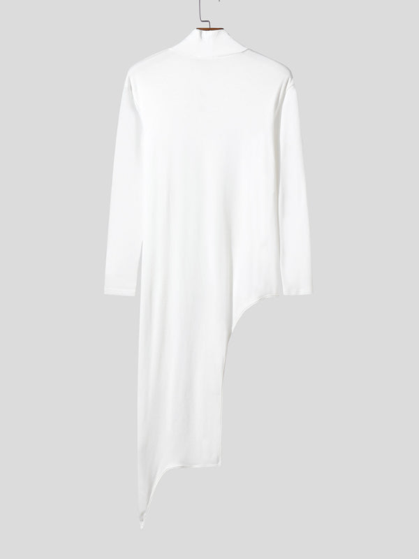 Men's One Side Long Hem Sheer Mesh Long Sleeve T-Shirt SKUL26092