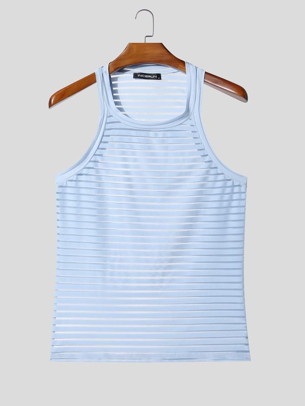 Men's Bodybuilding Display Sheer Striped Fit Tank SKUL71422