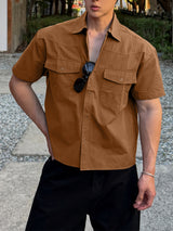 Men's American Vintage Western Utility Drop-Shoulder Short Sleeve Shirt SKUL75797