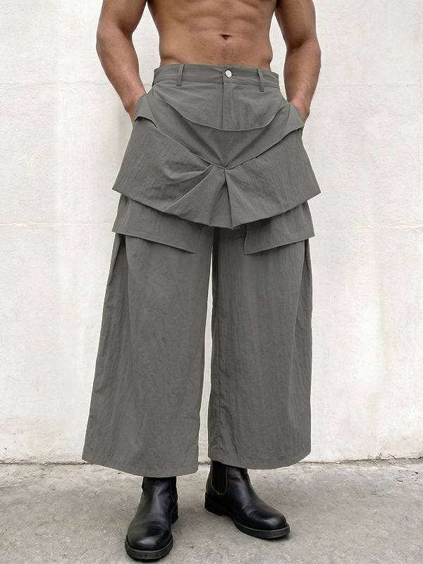 Men's Avant-Garde Deconstructed Tiered Pleated Oversized Baggy Wide Leg Pant SKUL65949