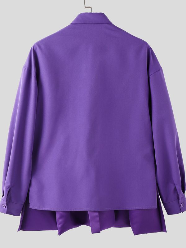 Men's Satin Patchwork Long Sleeve Shirt SKUL38537