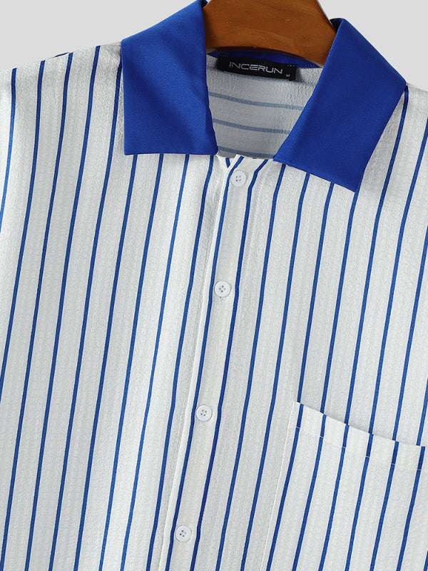 Mens Striped Loose Fit Short Sleeve Shirt SKUL16890