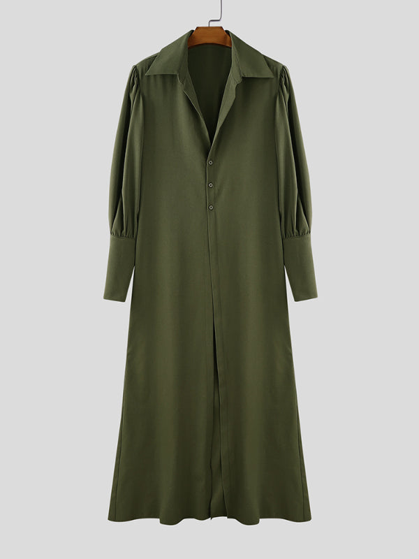 Mens Asymmetrical Split Hem Long Sleeve Shirt SKUL26177