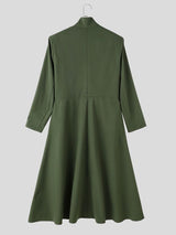 Men's Avant-Garde Retro Runway High-Low Swallowtail Hem Metal Buckle Zip Up Long Sleeve Stand Collar Blazer SKUL79735