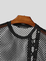 Mens Sheer Mesh Drawstring Cropped Short Sleeve T-Shirt SKUL17037