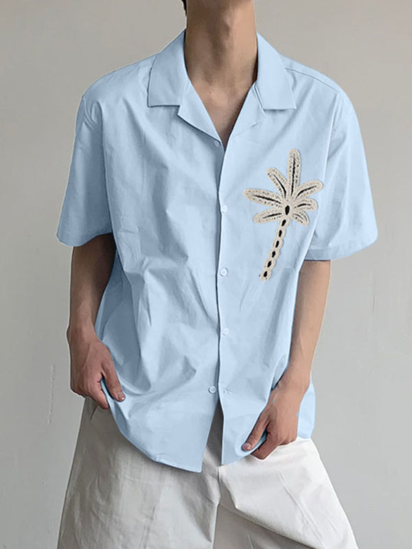 Mens Coconut Tree Embroidered Short Sleeve Shirt SKUL17878