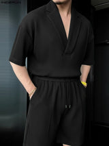 Men's Solid Color Textured Two Pieces Outfit SKUL50576