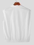 Mens Solid Lapel Button Front Sleeveless Vest Waistcoat SKUK03509