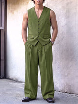 Men's Yuppie Gentleman Tailored V-Neck Two Pieces Outfit SKUL79526