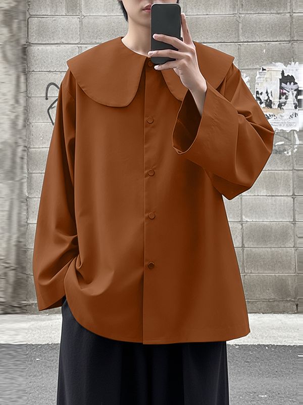 Men's Solid Color Lapel Long Sleeve Shirt SKUL45127