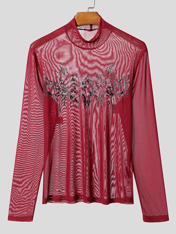Men's Dark Style Print Sheer Long Sleeve T-shirt SKUL50521
