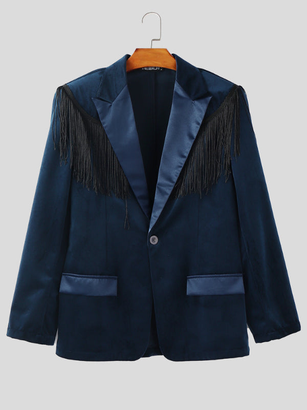 Men's Fringe Patchwork Casual Long Sleeve Blazer SKUL28162