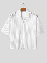 Men's Striped Sheer Mesh Short Sleeve Shirt SKUL54671