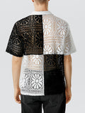 Mens Windowpane Pattern Patchwork Knit Shirt SKUK08336