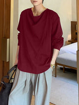 Men's Solid Color Draped Collar Design Long Sleeve Shirt SKUL36334