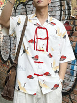 Men's Chinese Style Element Print Frog Button Short Sleeve Shirt SKUL56055