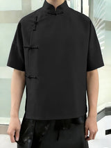 Men's Solid Color Frog Button Short Sleeve Shirt SKUL56252