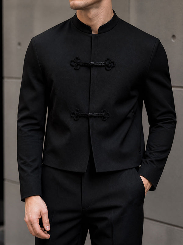 [Pre-order] Men's Neo-Chinese Chic Evening Gala Braided Frog Button Mandarin Collar Cropped Blazer SKUL89014