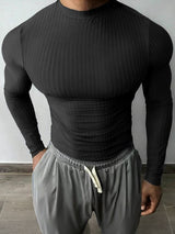 Men's Semi-Sheer High Neck Long Sleeve T-shirt SKUL42523