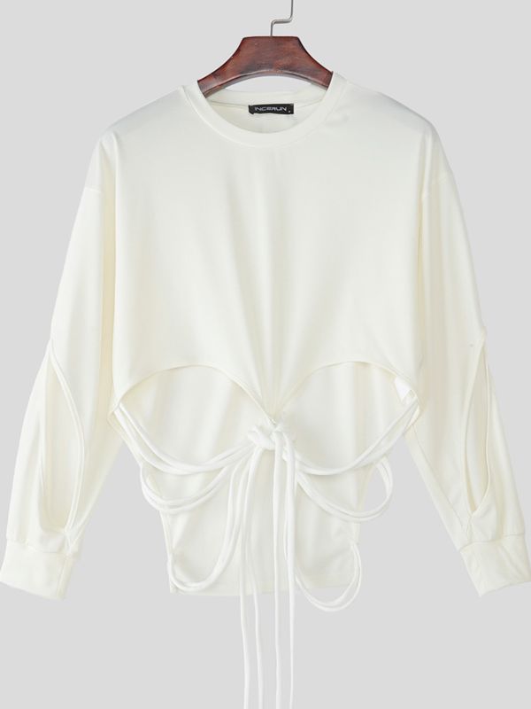 Men's Cross Tie Hollow Out Long Sleeve T-Shirt SKUL29568