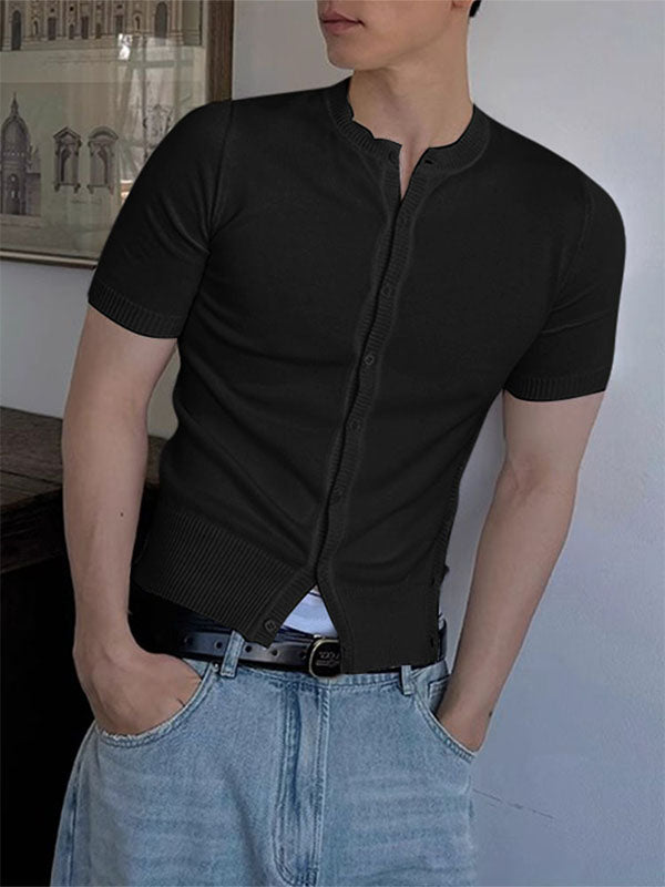 Men's Solid Color Knit Short Sleeve Shirt SKUL22811
