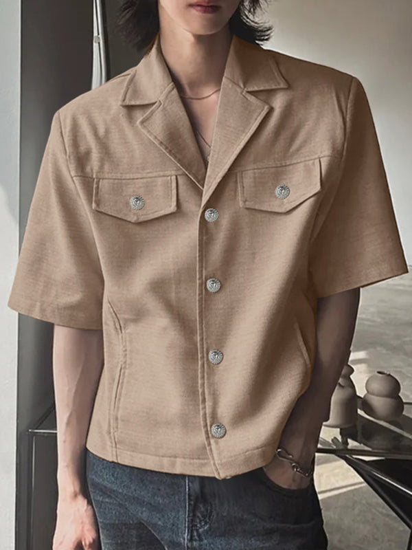 Men's Solid Color Loose Short Sleeve Shirt SKUL24795