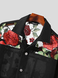 Mens Rose Embroidery Mesh Patchwork Crop Top SKUK25626