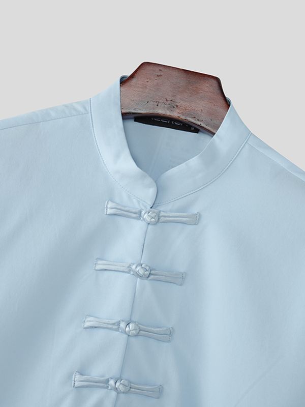 Men's Solid Color Chinese Knot Tie Shirt SKUL53013