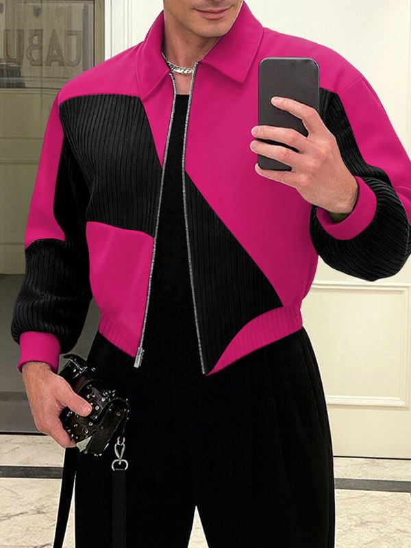 Men's Contrast Color Textured Long Sleeve Jacket SKUL44402
