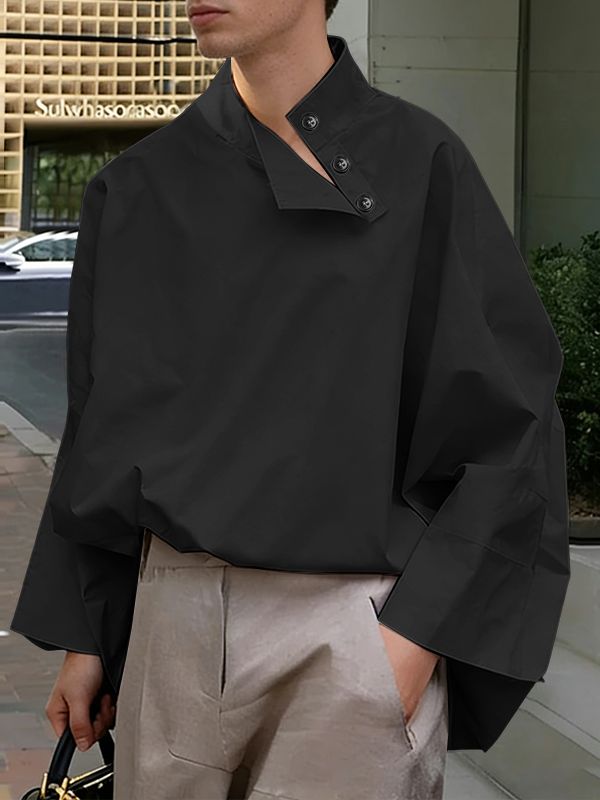 Men's Neck Button Design Long Sleeve Shirt SKUL51821