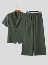 Men's American Vintage Houndstooth Double-Breasted Asymmetric Two Pieces Outfit SKUL74822