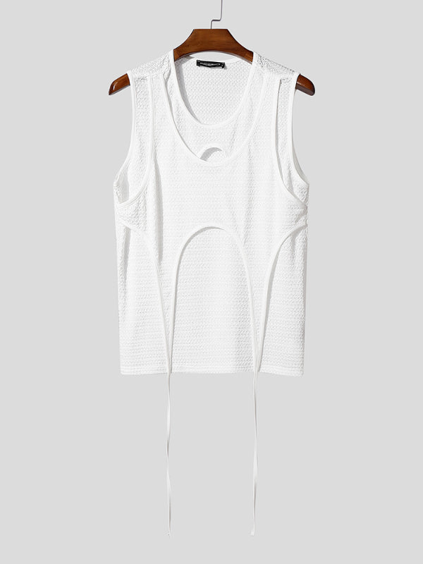 Mens Solid Color Textured Double-Layer Casual Tank SKUL16263