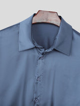 Men's Back Cutout Satin Cropped Long Sleeve Shirt SKUL47871