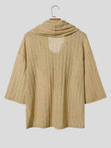 Men's Stylish Party Ribbed Cowl Neck Three Quarter Sleeve T-shirt SKUL74584