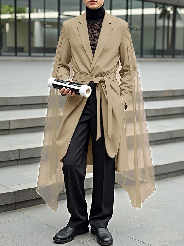 Men's Sheer Chiffon Side Patchwork Long Sleeve Blazer SKUL36620