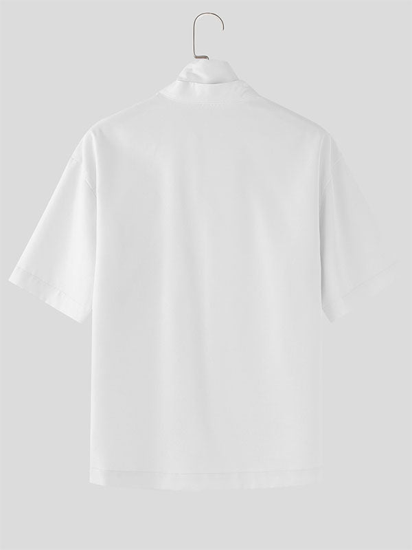 Mens Solid Color Textured Short Sleeve Shirt SKUL17922