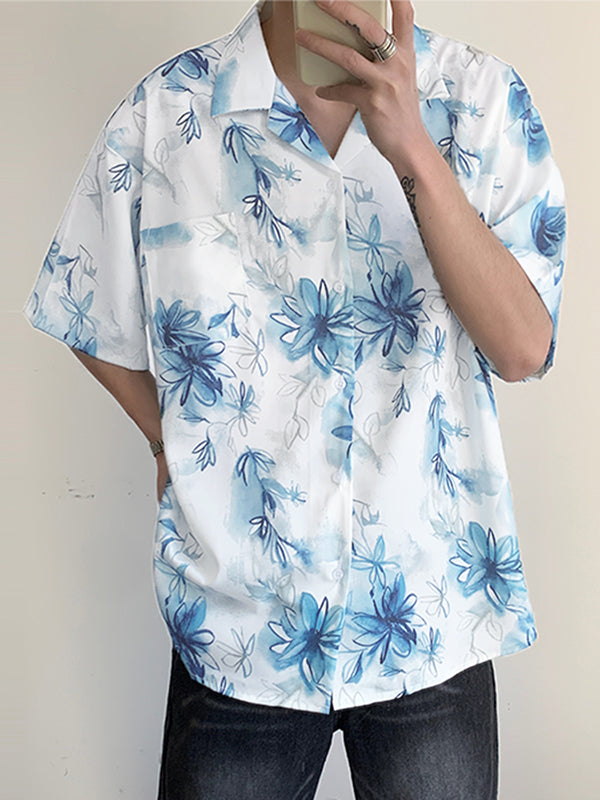 Mens Ink Floral Print Revere Collar Shirt SKUK15846