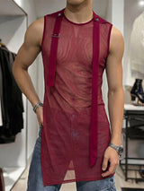 Men's Avant-Garde Sheer Mesh Asymmetrical Longline Tank SKUL71424