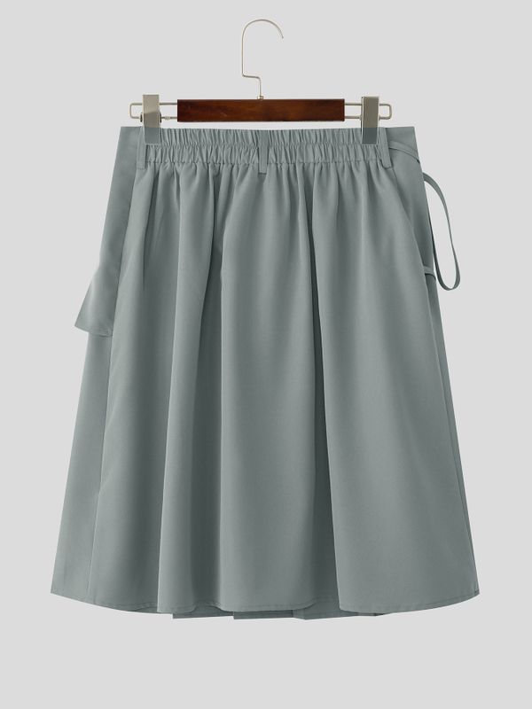 Men's Avant-Garde Gothic Pleated Layered Tie Waist Kilt Skirt SKUL58595