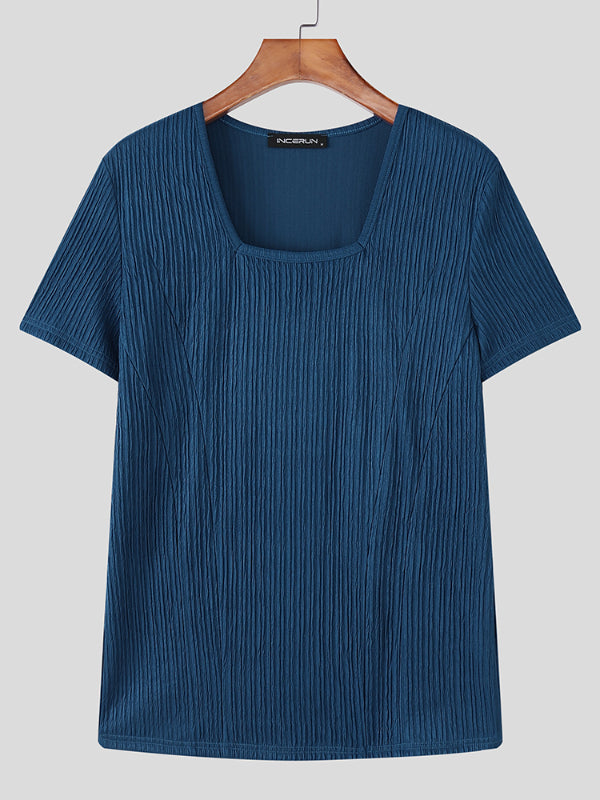 Mens Knit Textured Square Neck Short Sleeve T-Shirt SKUL22725